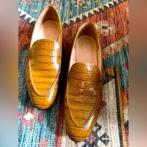 J. Crew Modern Academy Crocodile-Embossed Leather Loafers in Dark Cedar/sz 12